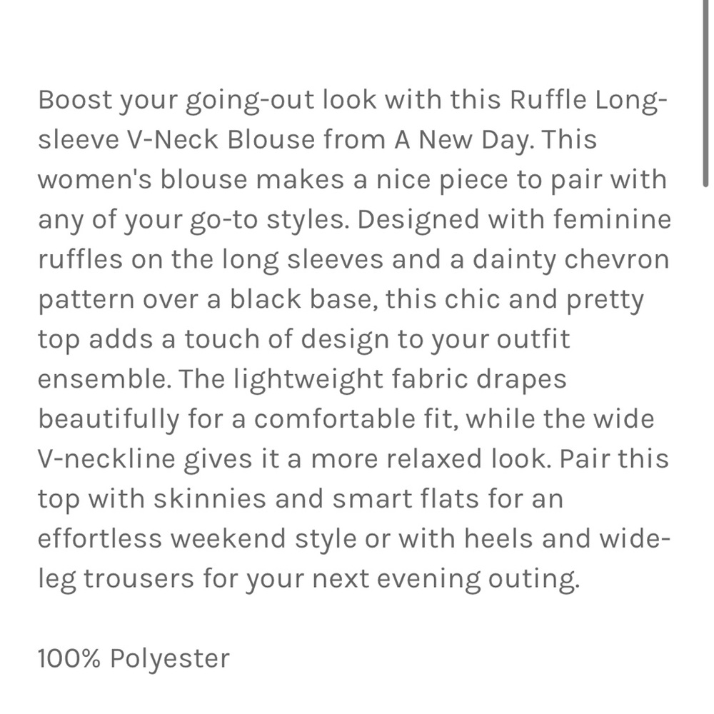 A New Day Black and Gold Ruffled Long V-Neck Sleeve Blouse - Picture 11 of 12